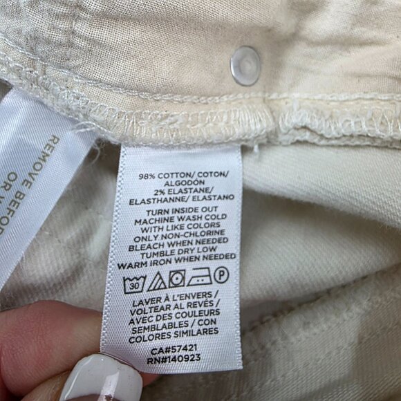 Loft Womens Off-White Straight Crop Jeans Size 14 High-Rise Raw Hem Stretch - Picture 8 of 13